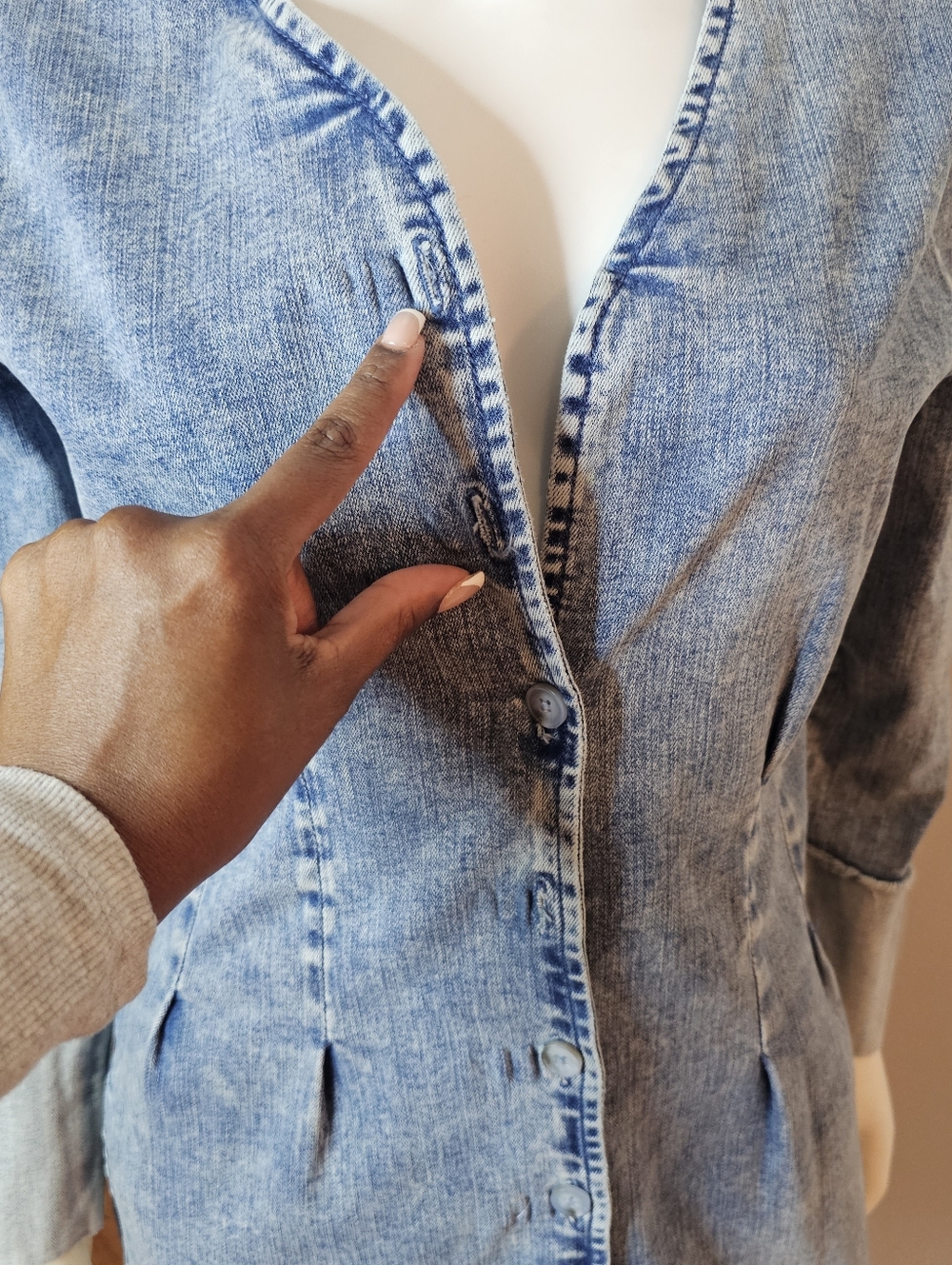 VTG Wash Lab Denim-Effect Long Sleeve Midi Dress - Hannah Blue Size M 96% Cotton - Picture 14 of 14